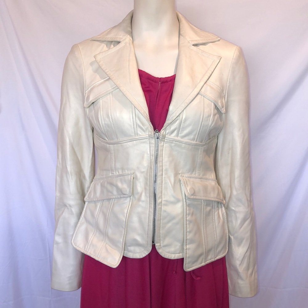 00’s BEBE Pearl White Leather Jacket